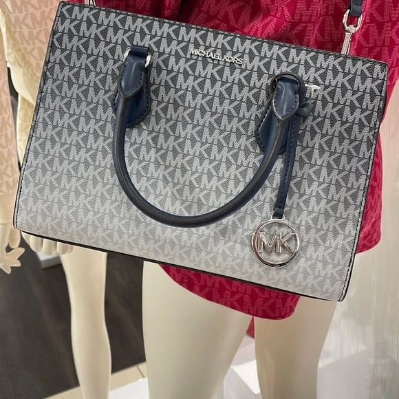 MICHAEL KORS Sheila Medium Ombré Signature Logo CZ Satchel Crossbody 
Navy 
NWT - Picture 8 of 16